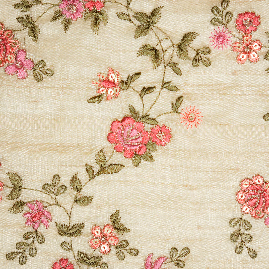 Yutika Jaal on Natural Tussar Silk Embroidered Fabric