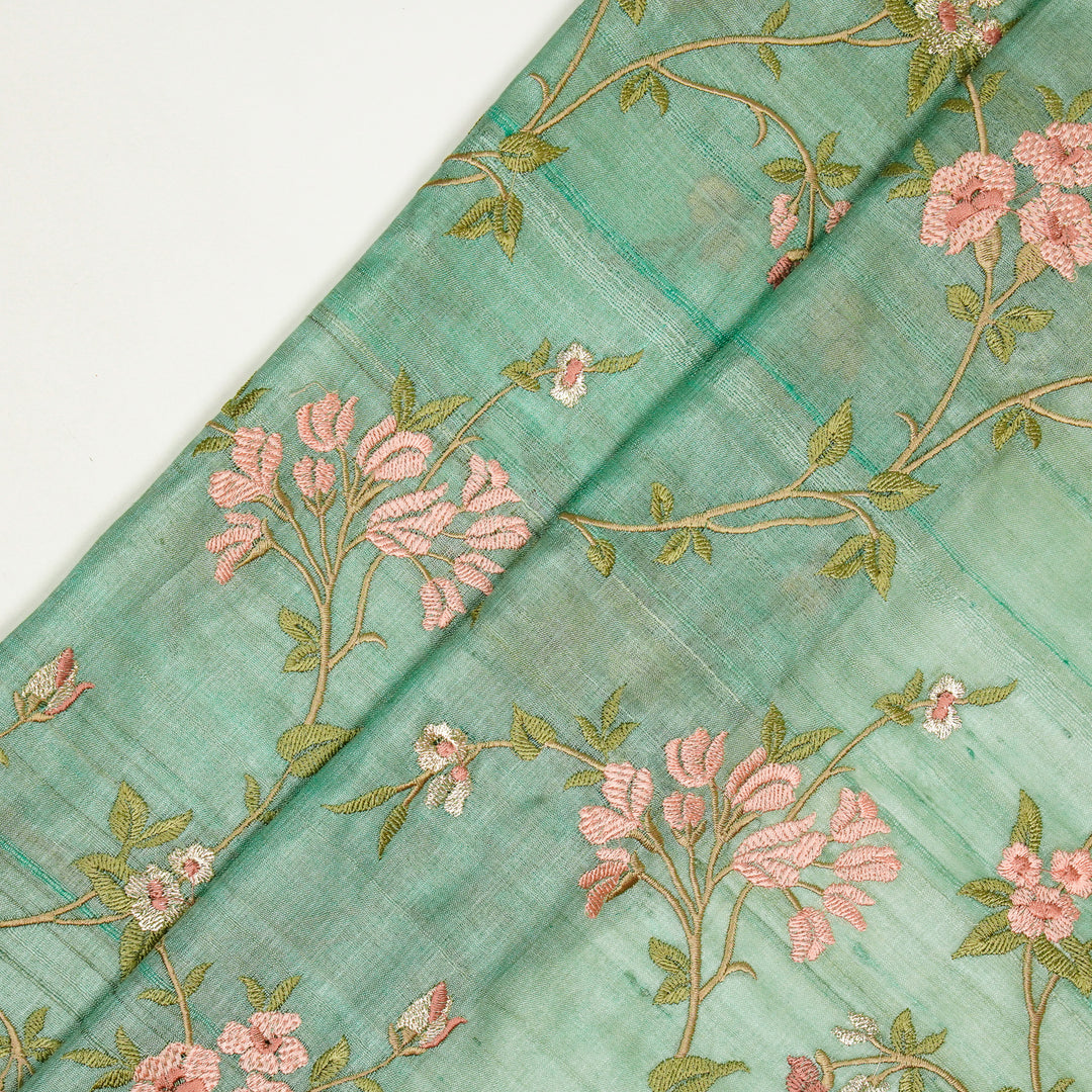Fida Jaal On Aqua Tussar Silk Embroidered Fabric
