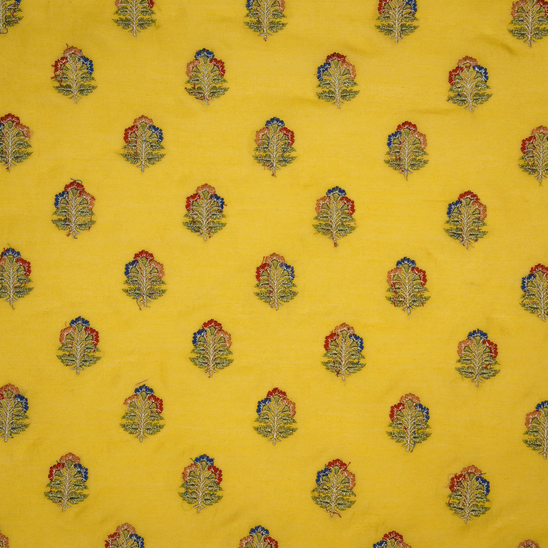 Pushpi Buti on Gold Silk Chanderi Embroidered Fabric