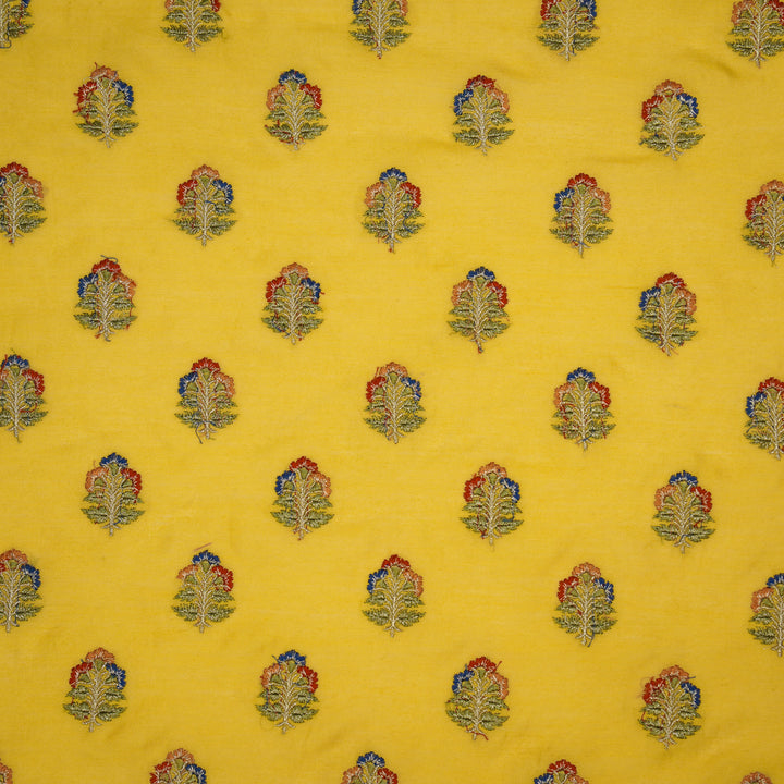 Pushpi Buti on Gold Silk Chanderi Embroidered Fabric