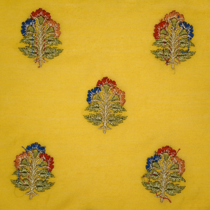 Pushpi Buti on Gold Silk Chanderi Embroidered Fabric