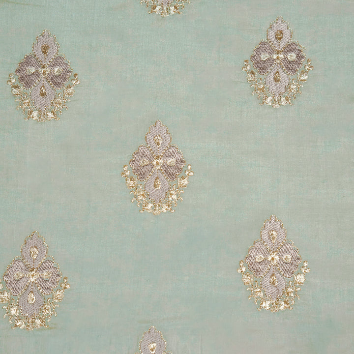 Kiara Buta on Moss Green Silk Chanderi Embroidered Fabric