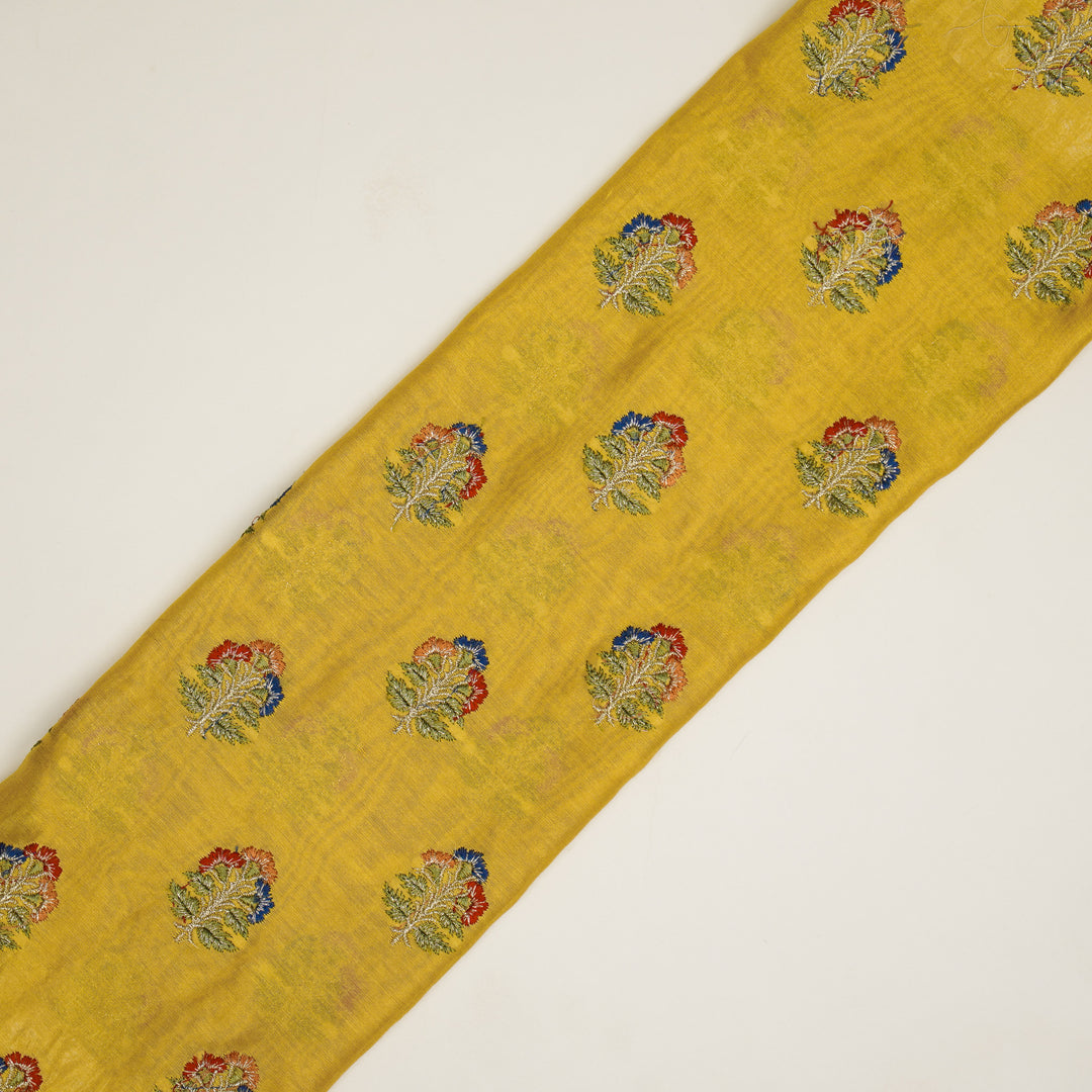 Pushpi Buti on Gold Silk Chanderi Embroidered Fabric