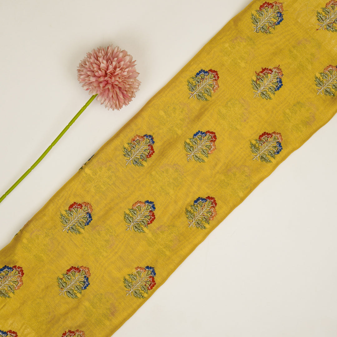 Pushpi Buti on Gold Silk Chanderi Embroidered Fabric