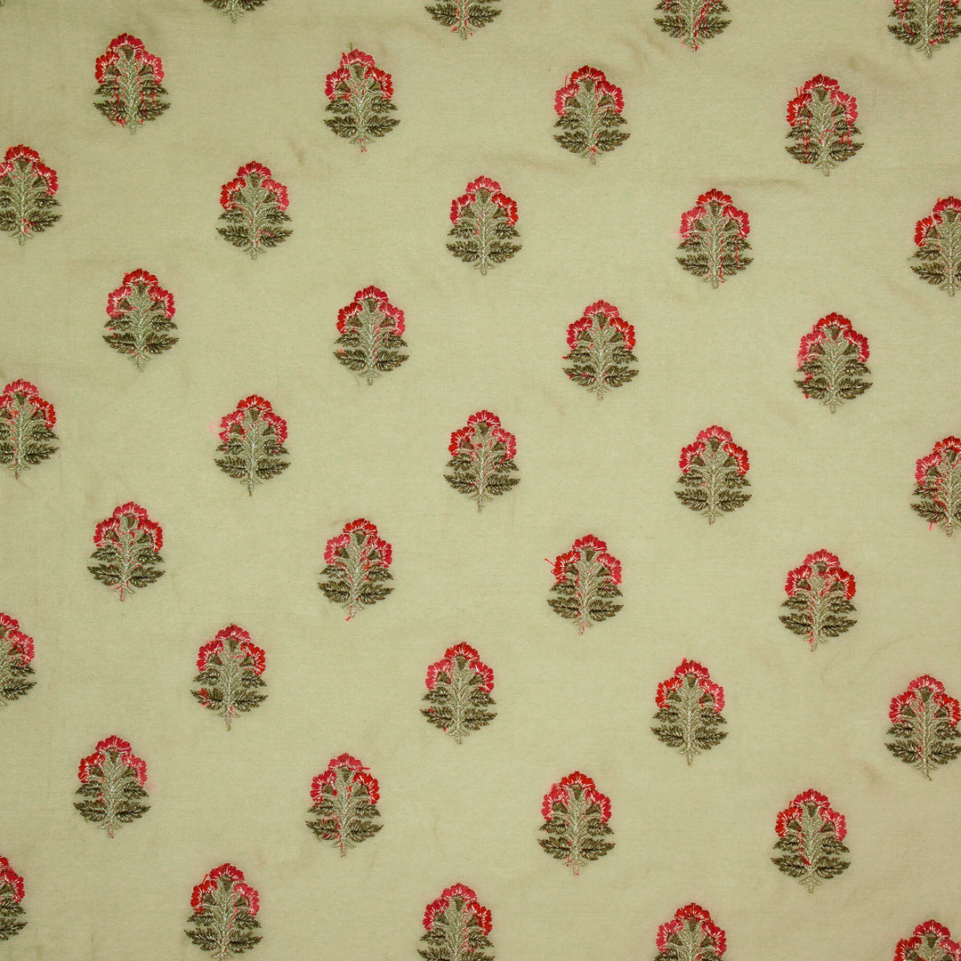 Pushpi Buti on Beige Silk Chanderi Embroidered Fabric