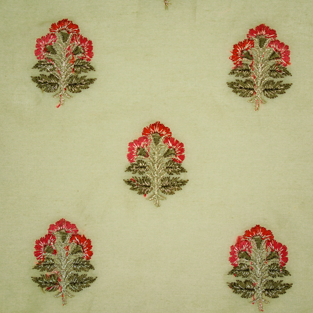 Pushpi Buti on Beige Silk Chanderi Embroidered Fabric