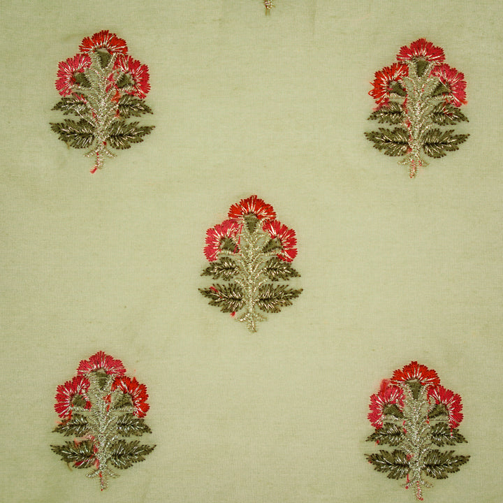 Pushpi Buti on Beige Silk Chanderi Embroidered Fabric
