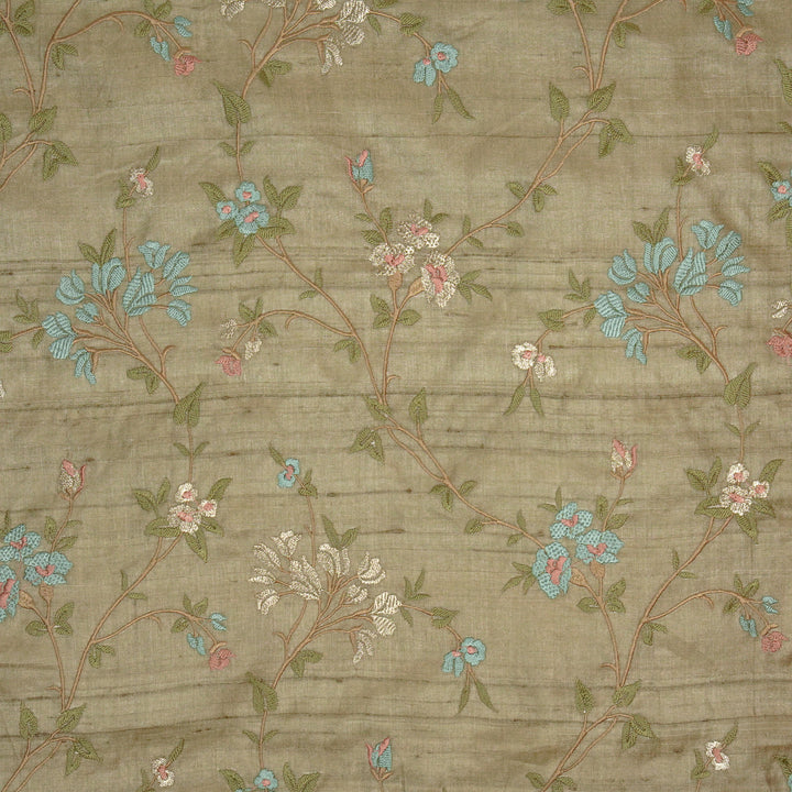 Fida Jaal On Mouse Tussar Silk Embroidered Fabric