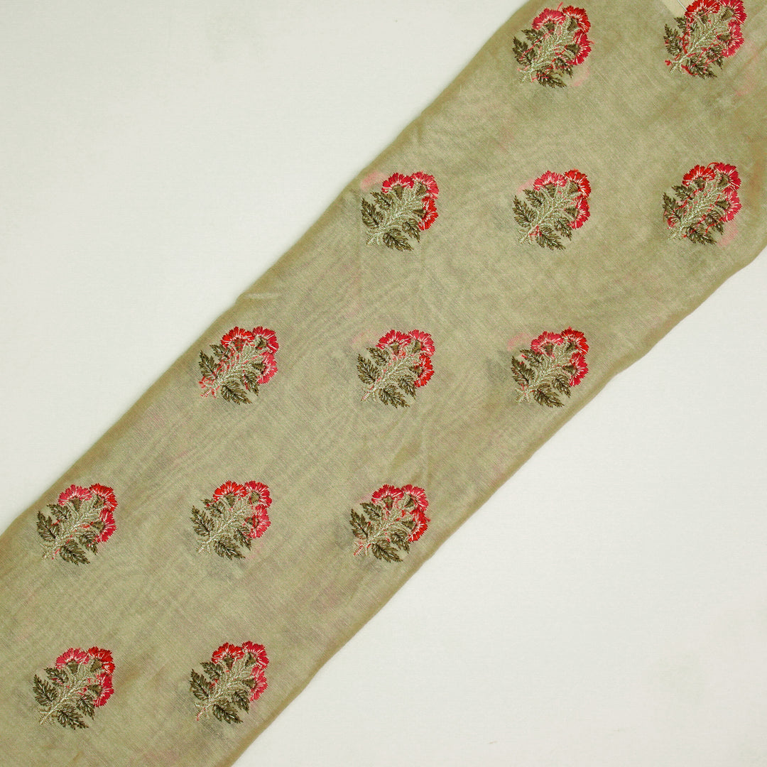 Pushpi Buti on Beige Silk Chanderi Embroidered Fabric