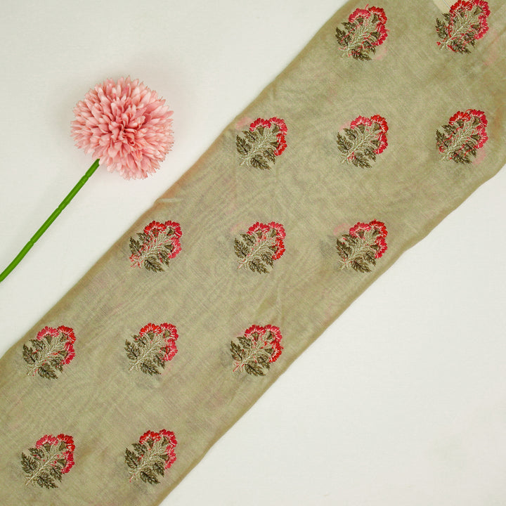 Pushpi Buti on Beige Silk Chanderi Embroidered Fabric