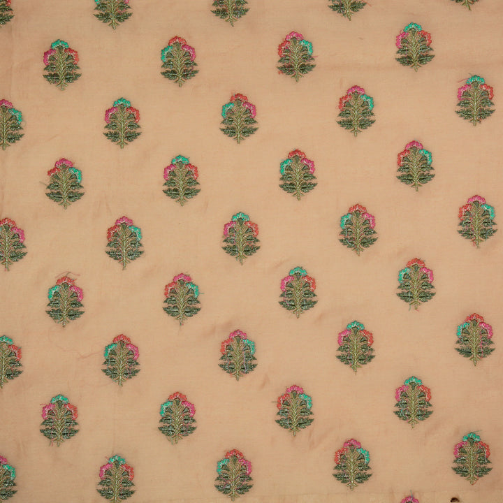Pushpi Buti on Peach Silk Chanderi Embroidered Fabric