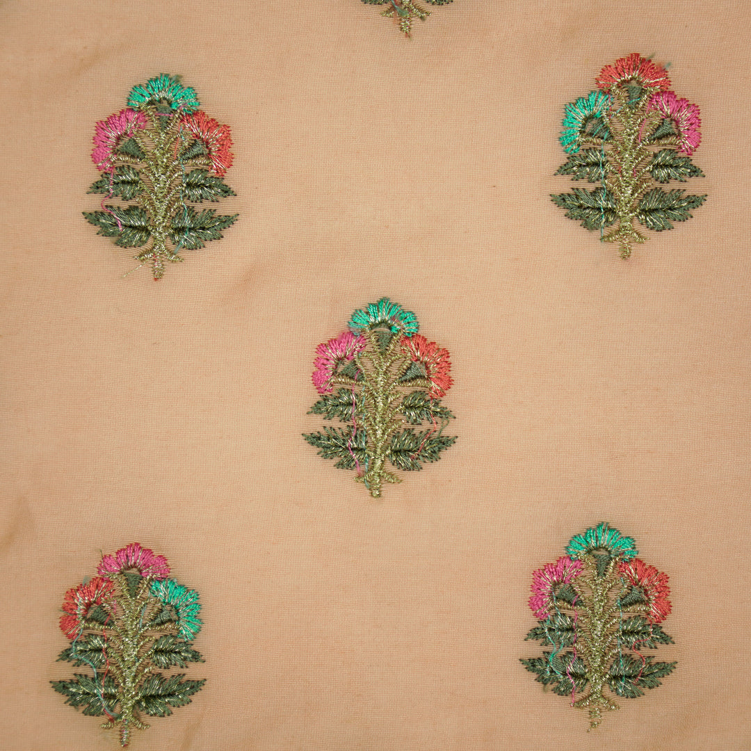Pushpi Buti on Peach Silk Chanderi Embroidered Fabric