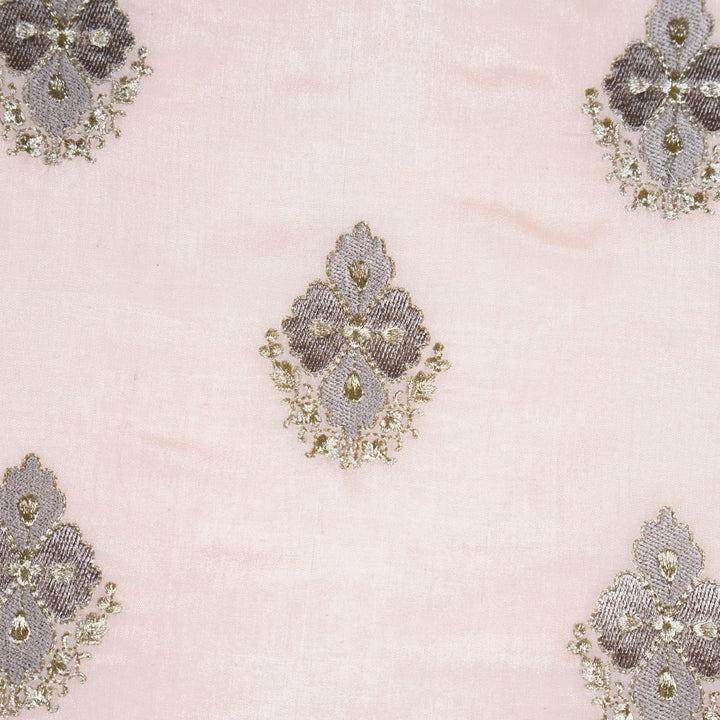 Kiara Buta on Light Peach Silk Chanderi Embroidered Fabric