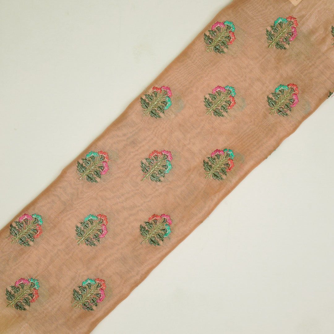Pushpi Buti on Peach Silk Chanderi Embroidered Fabric