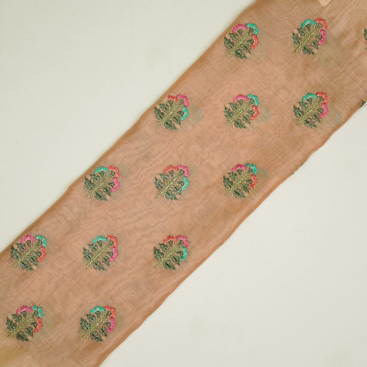 Pushpi Buti on Peach Silk Chanderi Embroidered Fabric