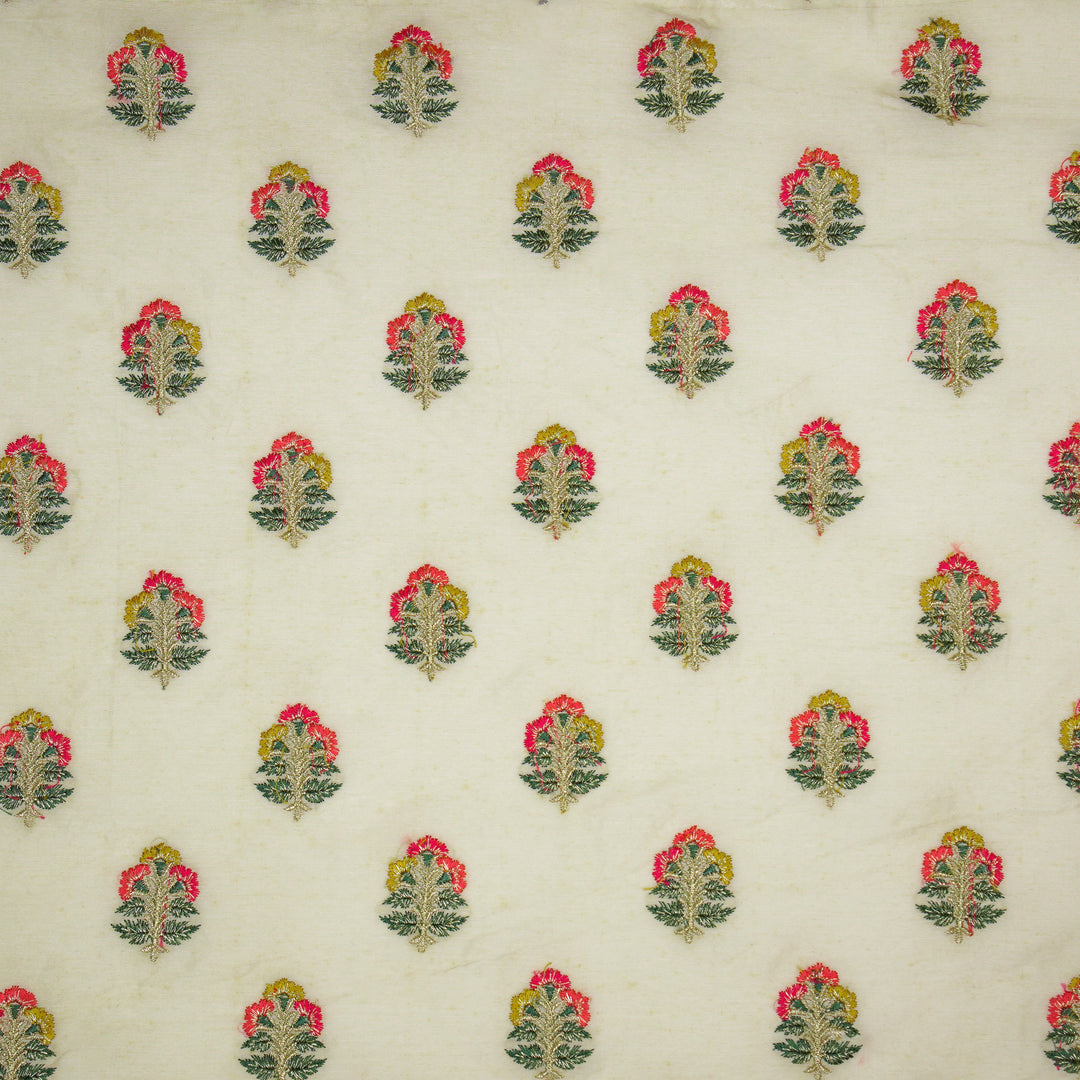 Pushpi Buti on Cream Silk Chanderi Embroidered Fabric