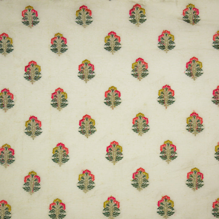 Pushpi Buti on Cream Silk Chanderi Embroidered Fabric