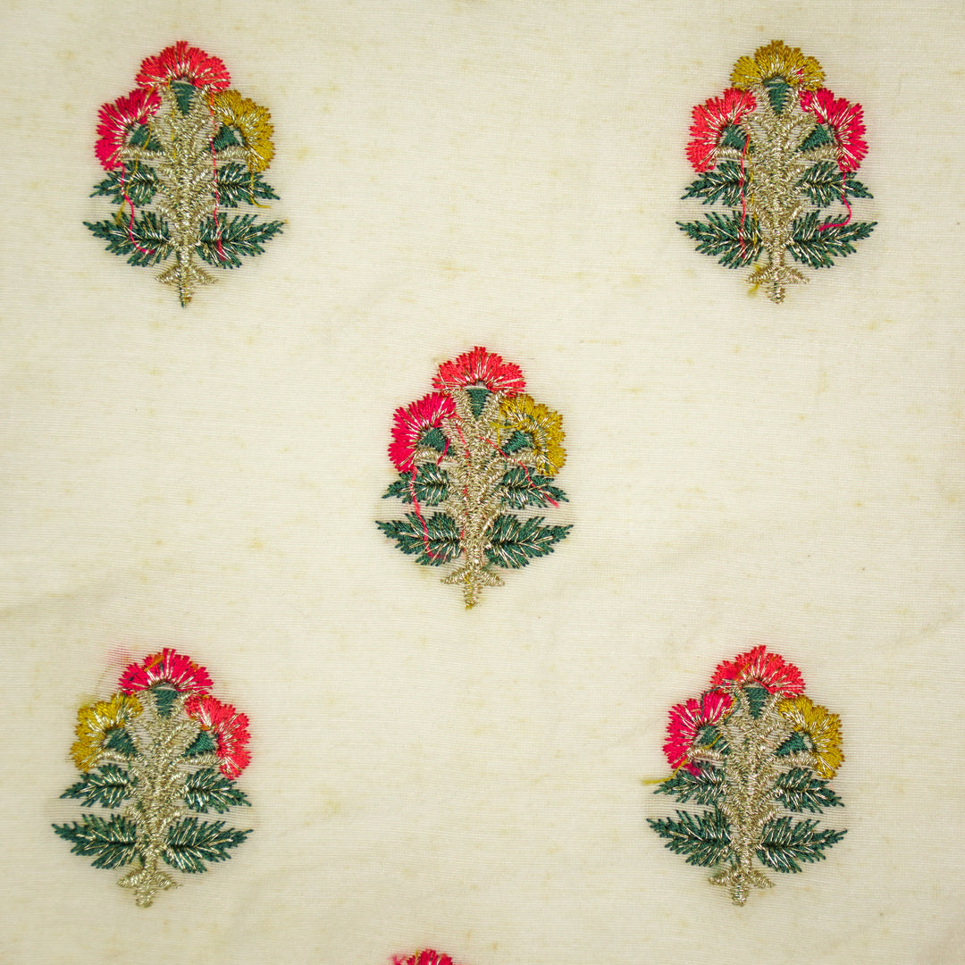 Pushpi Buti on Cream Silk Chanderi Embroidered Fabric