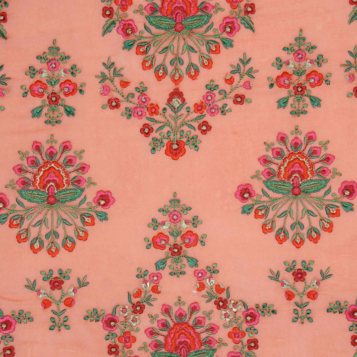 Nutan Jaal on Peach Georgette Embroidered Fabric