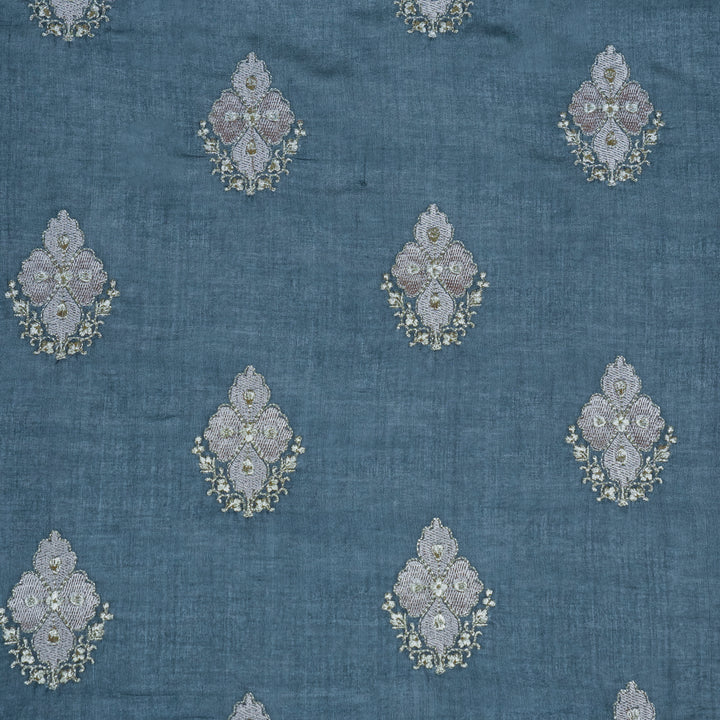 Kiara Buta on Bluish Grey Silk Chanderi Embroidered Fabric