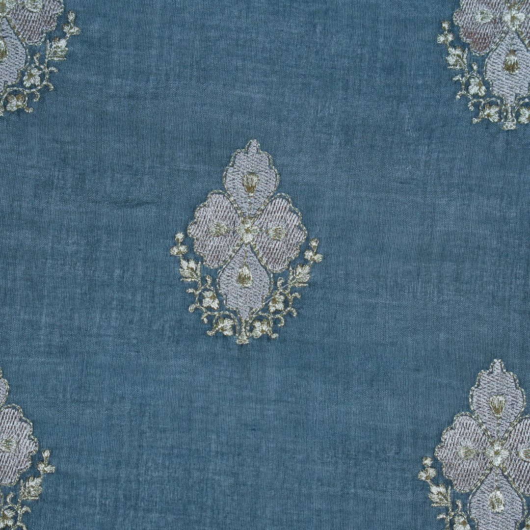 Kiara Buta on Bluish Grey Silk Chanderi Embroidered Fabric