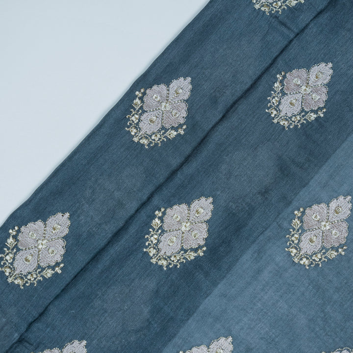 Kiara Buta on Bluish Grey Silk Chanderi Embroidered Fabric