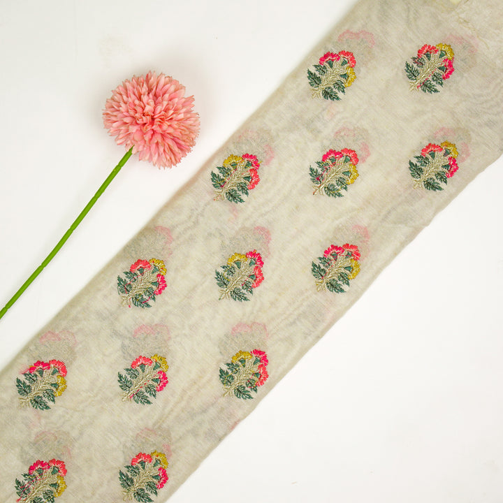 Pushpi Buti on Cream Silk Chanderi Embroidered Fabric