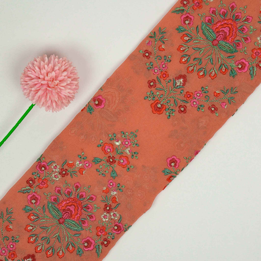 Nutan Jaal on Peach Georgette Embroidered Fabric
