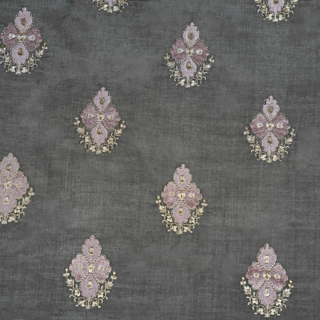 Kiara Buta on Deep Brown Silk Chanderi Embroidered Fabric