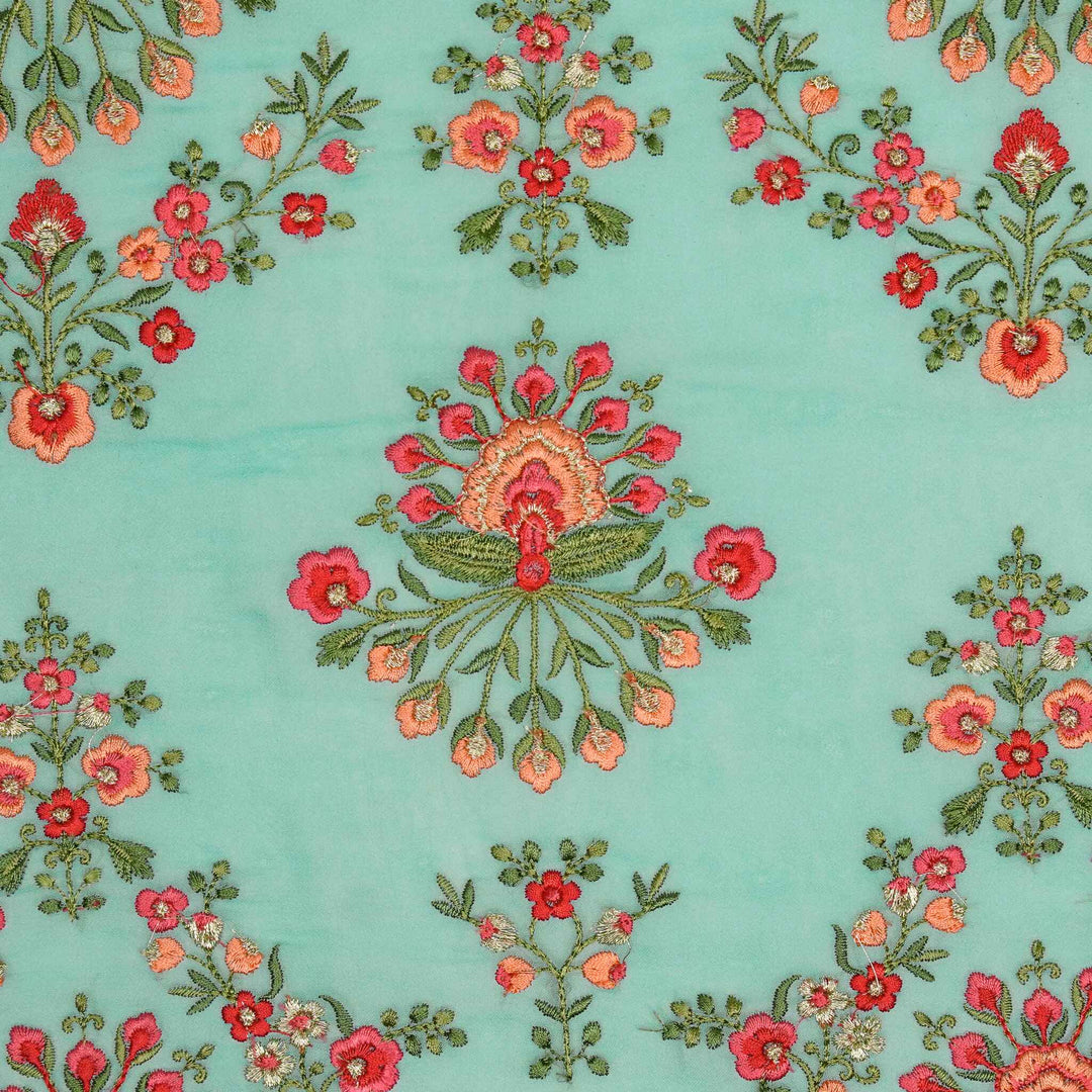 Nutan Jaal on Turquoise Georgette Embroidered Fabric