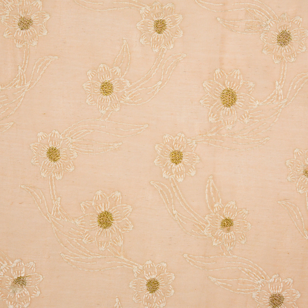 Alara Jaal on Peach Cotton Silk Embroidered Fabric