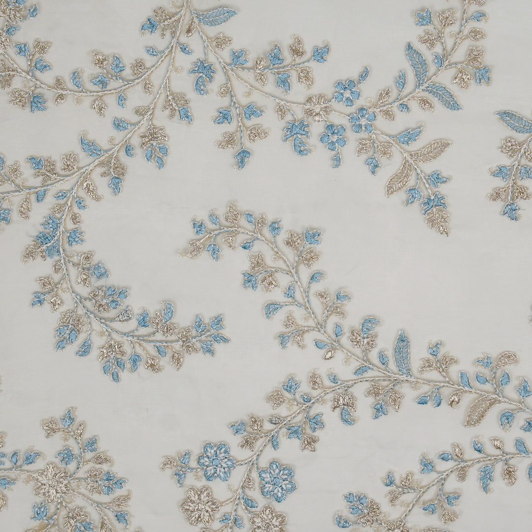Aatrayi Jaal on Ice Blue Silk Organza Embroidered Fabric