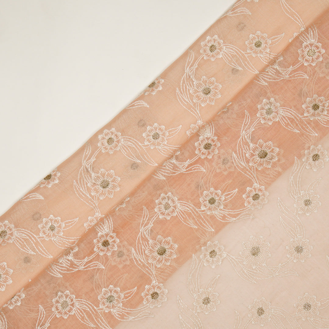 Alara Jaal on Peach Cotton Silk Embroidered Fabric