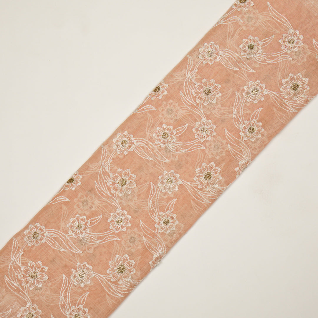 Alara Jaal on Peach Cotton Silk Embroidered Fabric