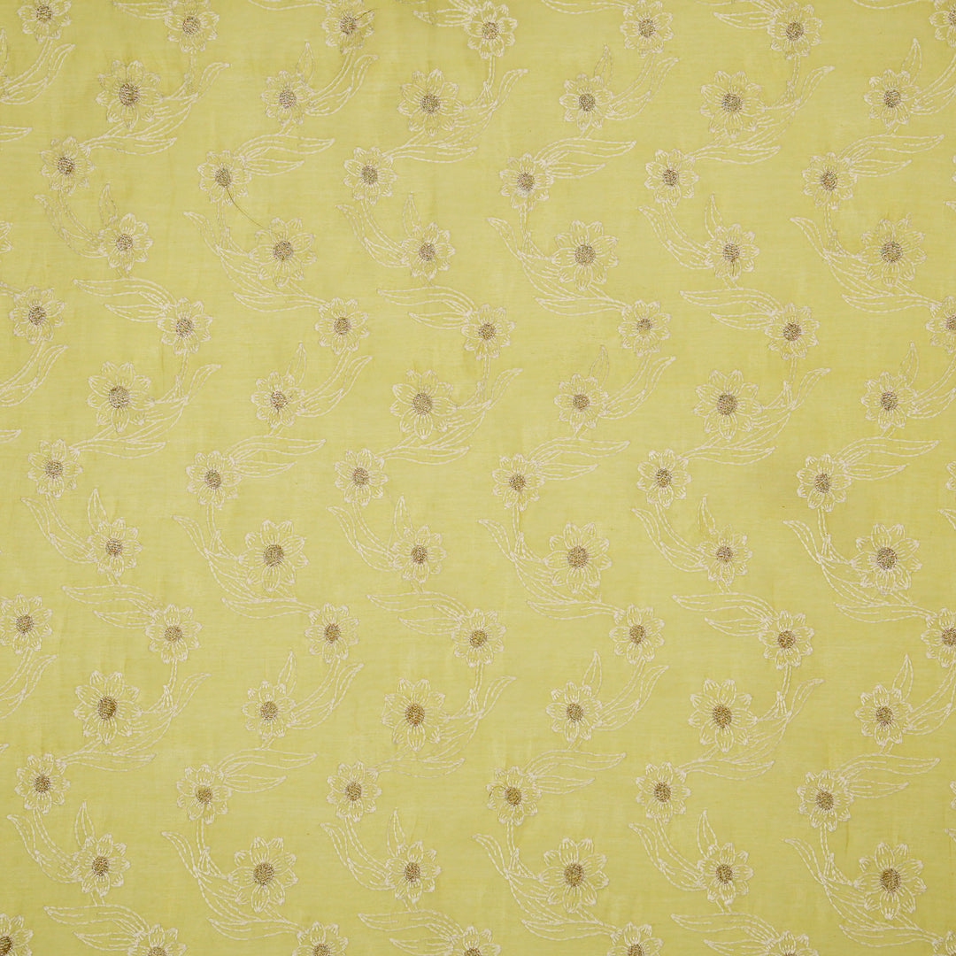 Alara Jaal on Lemon Cotton Silk Embroidered Fabric