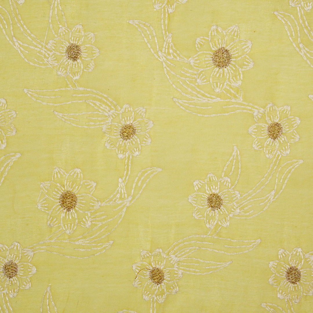 Alara Jaal on Lemon Cotton Silk Embroidered Fabric