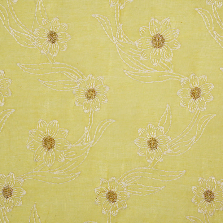 Alara Jaal on Lemon Cotton Silk Embroidered Fabric