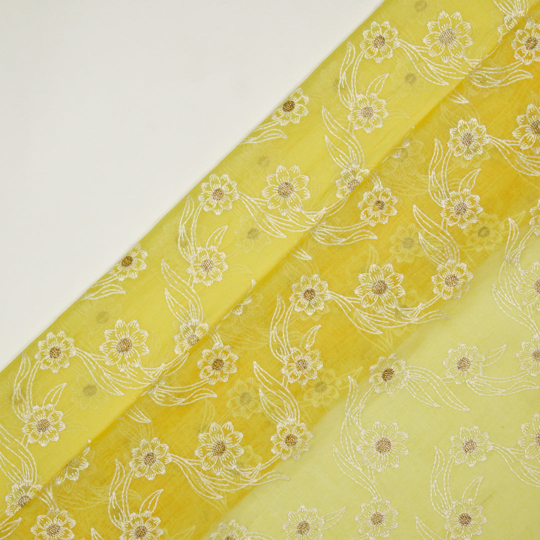 Alara Jaal on Lemon Cotton Silk Embroidered Fabric