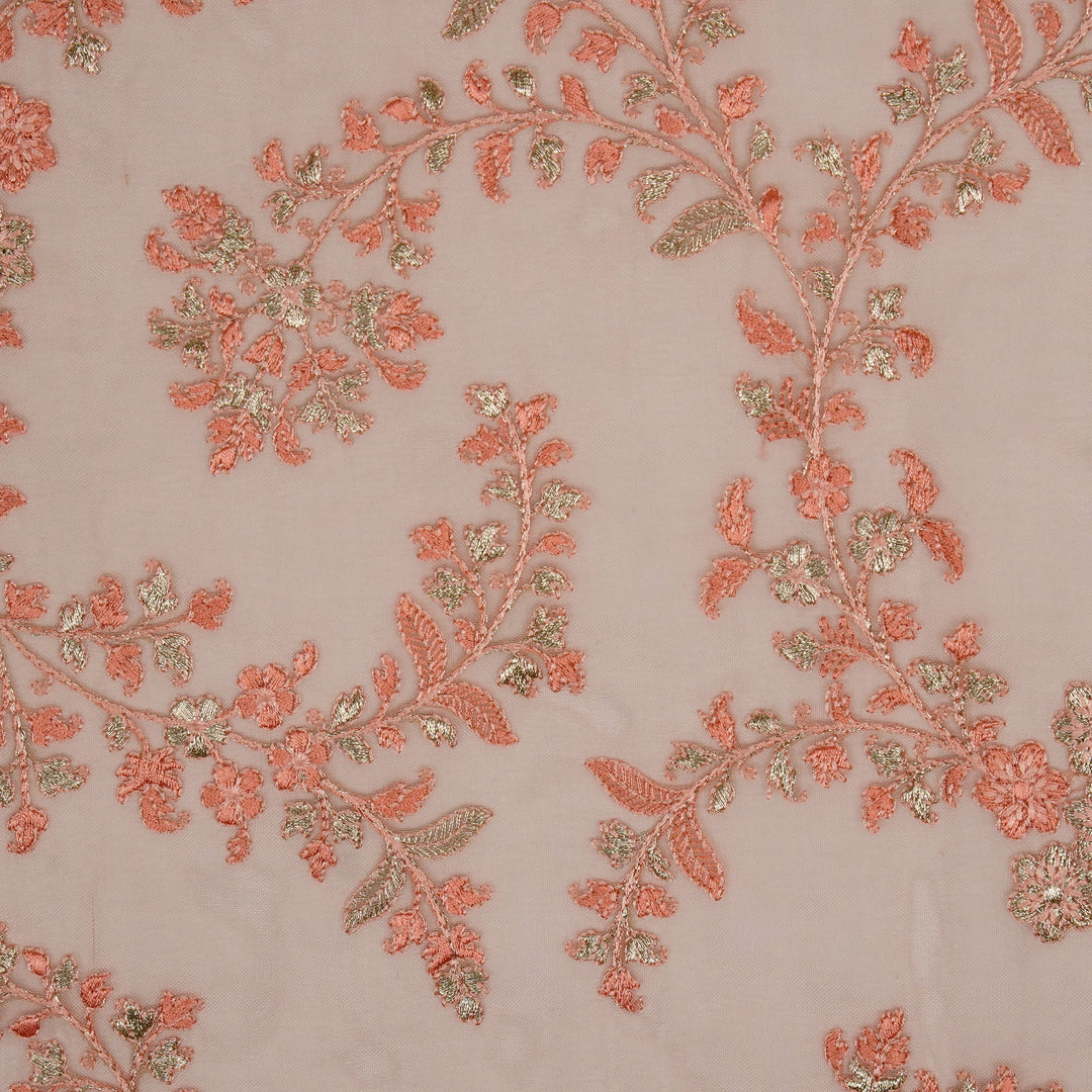 Aatrayi Jaal on Light Peach Silk Organza Embroidered Fabric