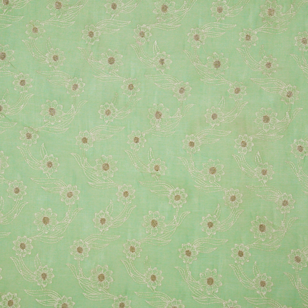 Alara Jaal on Mint Green Cotton Silk Embroidered Fabric