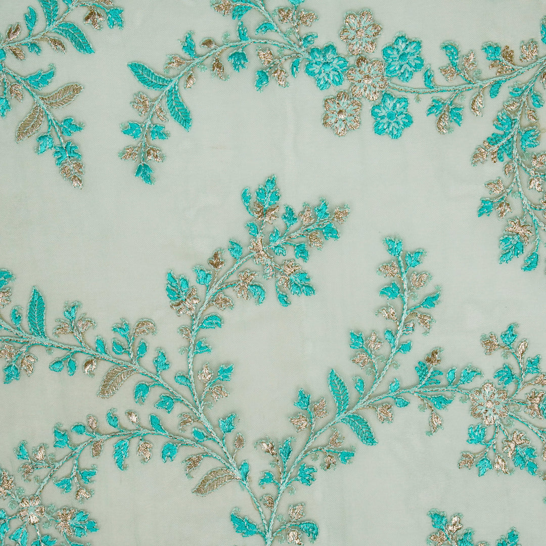 Aatrayi Jaal on Sea Green Silk Organza Embroidered Fabric