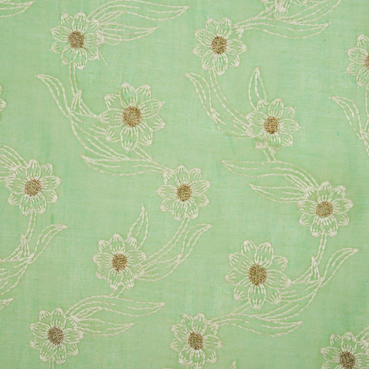 Alara Jaal on Mint Green Cotton Silk Embroidered Fabric