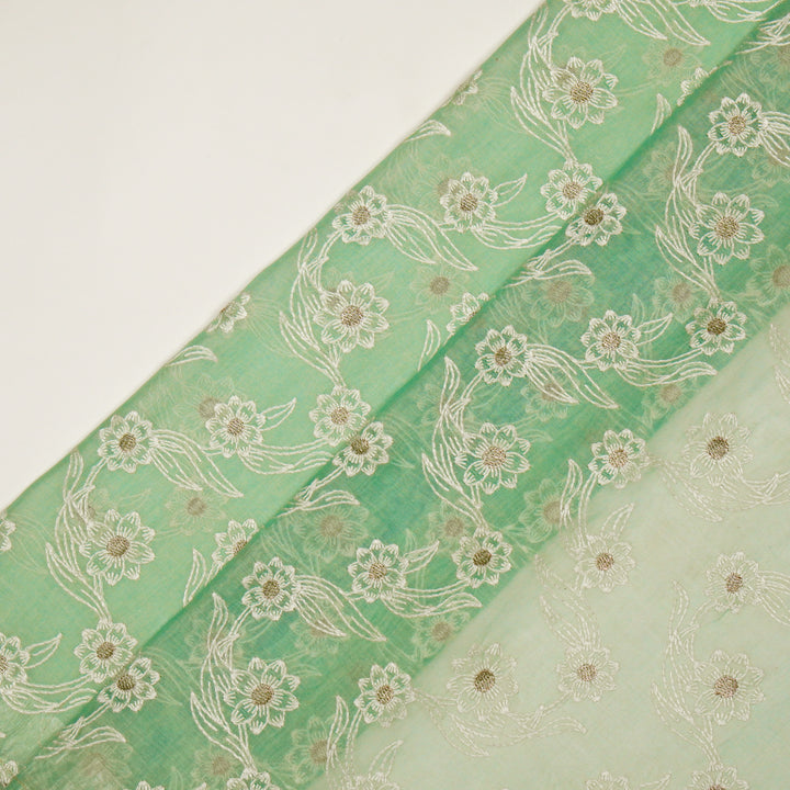 Alara Jaal on Mint Green Cotton Silk Embroidered Fabric