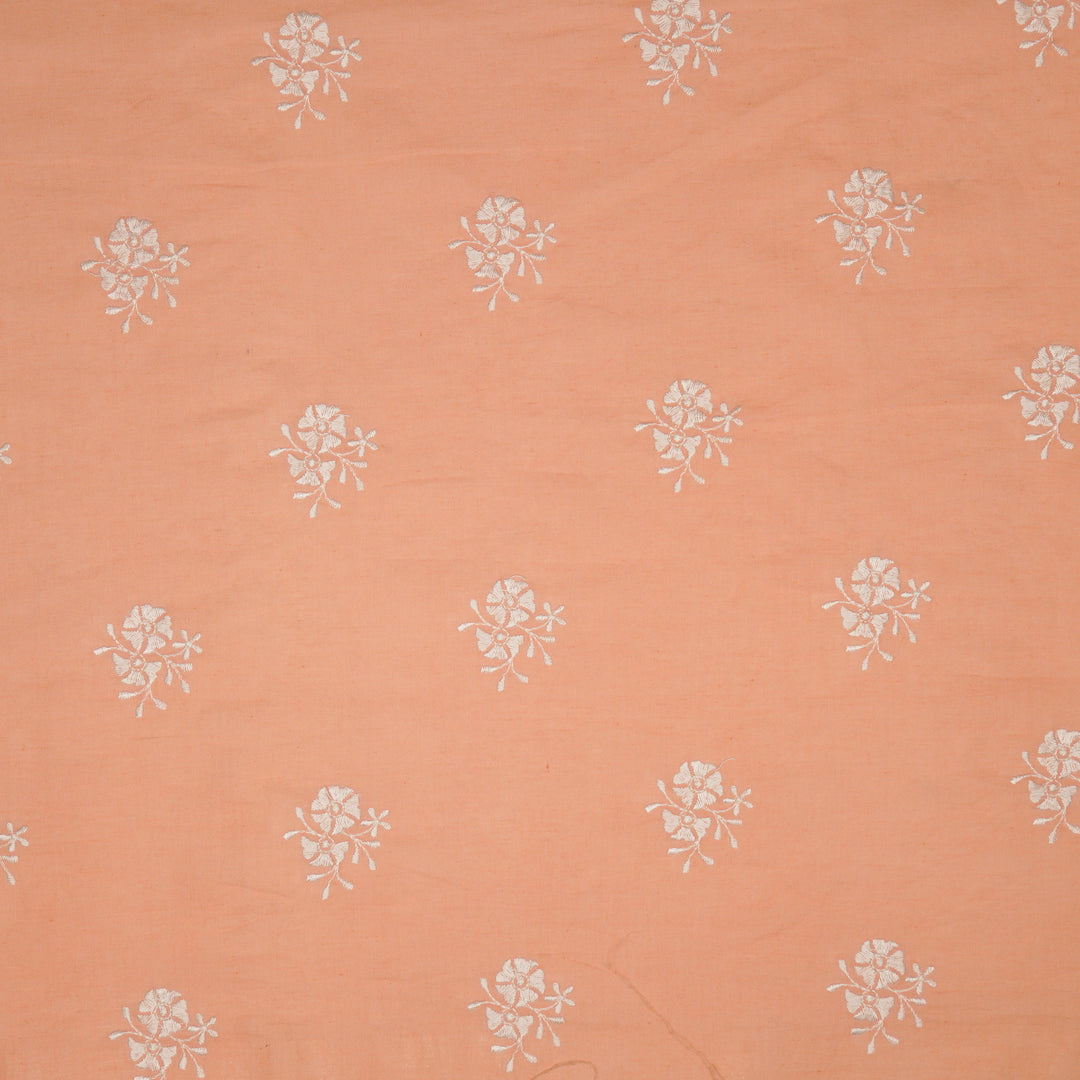 Peach Malmal Shyla Peri Buti Embroidered Fabric