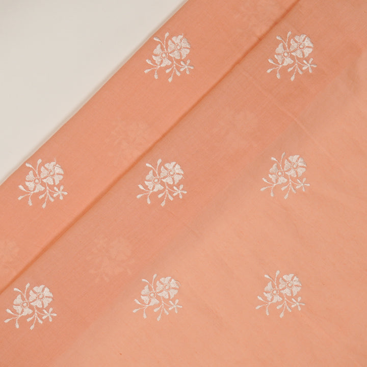 Peach Malmal Shyla Peri Buti Embroidered Fabric