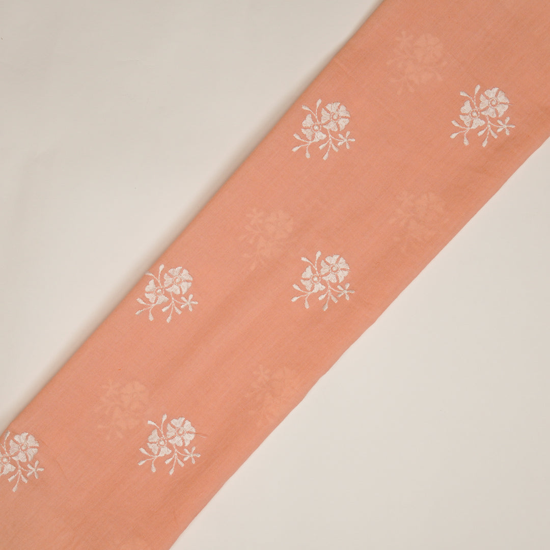 Peach Malmal Shyla Peri Buti Embroidered Fabric