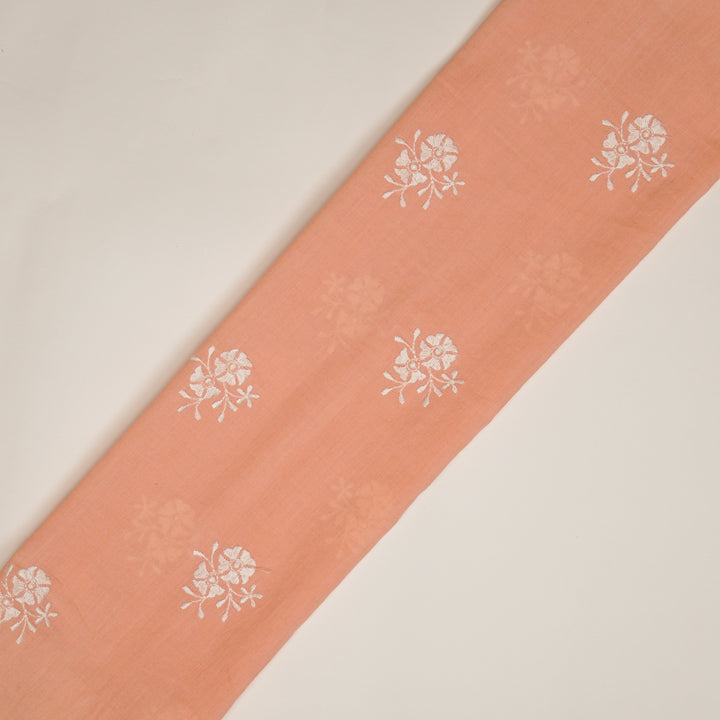 Peach Malmal Shyla Peri Buti Embroidered Fabric