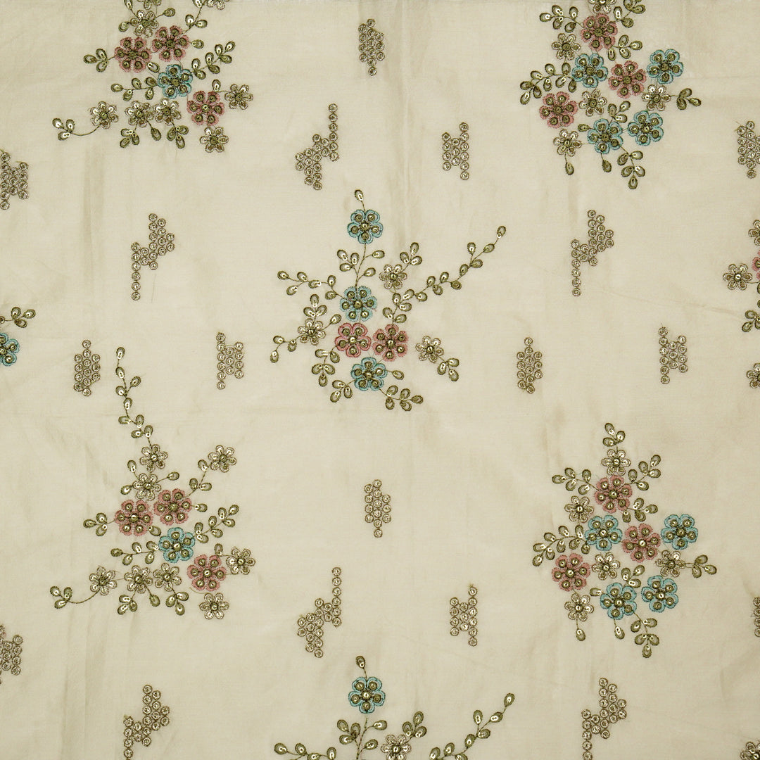 Abeer Bunch Buta on Cream Silk Chanderi Embroidered Fabric