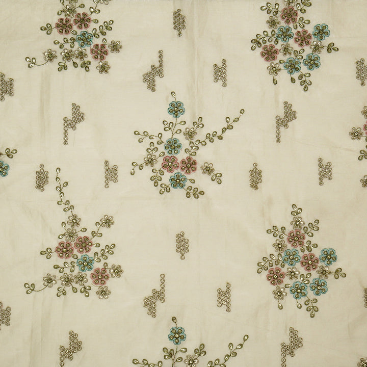 Abeer Bunch Buta on Cream Silk Chanderi Embroidered Fabric