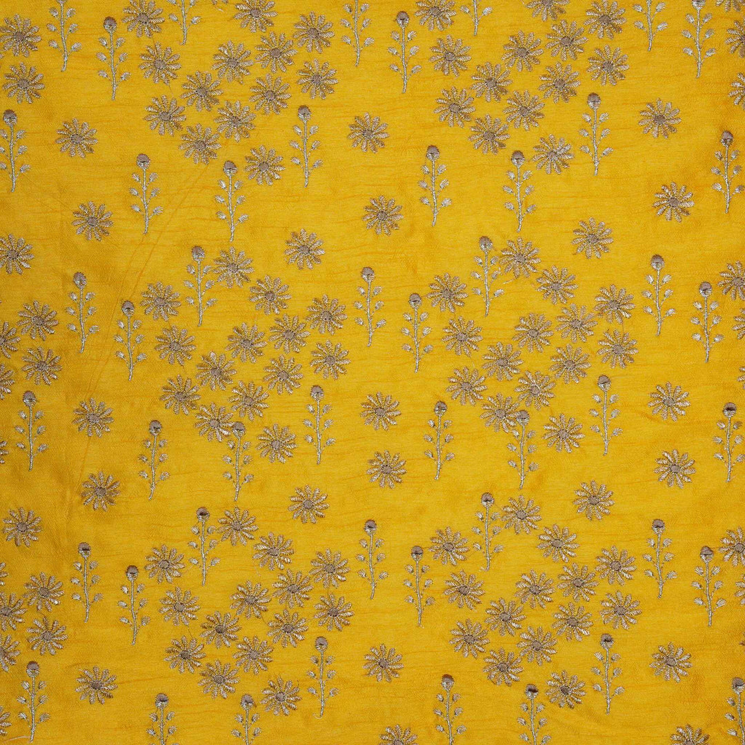 Unnati Jaal on Gold Semi Raw Silk Embroidered Fabric